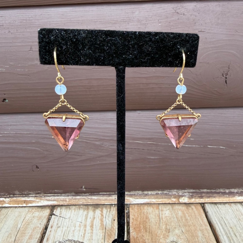 J.Crew Triangle Drop Earrings Women Gold Tone Mauve Crystal Geometric